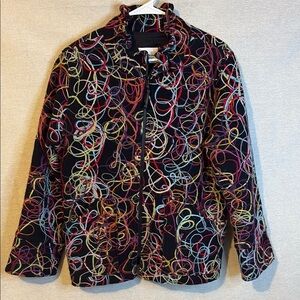 Caroline Rose Sz Med Colorful Art-to-Wear Wool Zip Jacket Yarn Embroidered Lined